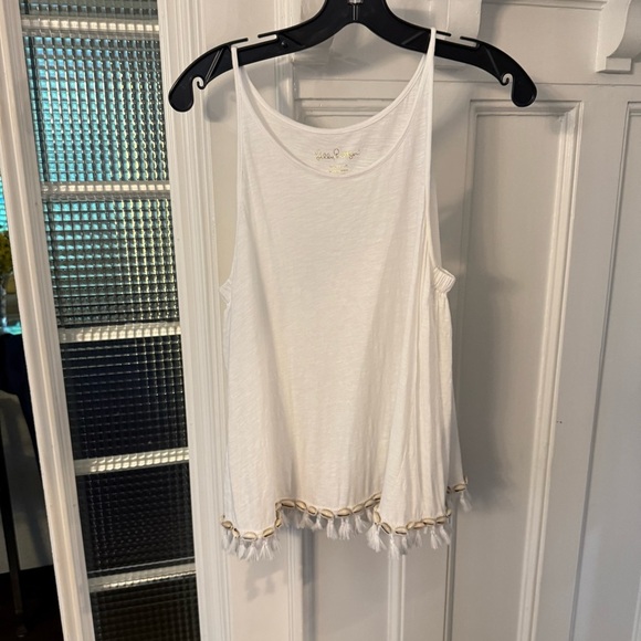 Lilly Pulitzer LOT OF 2 Tops Sleeveless 1- White 1- Blue Fringe Trim Sz M - Picture 4 of 16